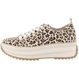 TOM TAILOR - Sneakers - Karamel / Zwart / Wit - Dierenprint - Platte Hak