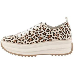 TOM TAILOR - Sneakers - Karamel / Zwart / Wit - Dierenprint - Platte Hak