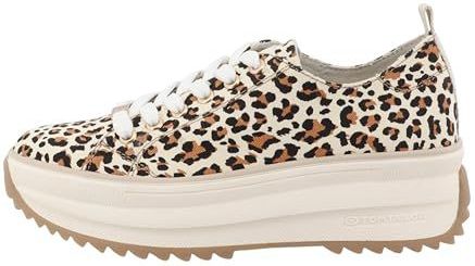 TOM TAILOR - Sneakers - Karamel / Zwart / Wit - Dierenprint - Platte Hak