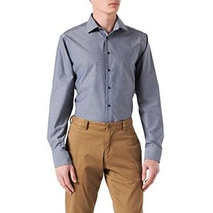 Seidensticker Business overhemd voor heren, pasvorm getailleerd model, lange mouwen, Kent-kraag, effen kleur, 100% katoen, blauw (middenblauw 19), 38