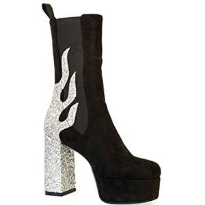 LAMODA - Apparent Lies Platform enkellaarzen, EU 40, Black Suede Silver Glitter, 40 EU