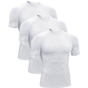 MEETYOO Compressieshirt voor heren, functioneel shirt met korte mouwen, fitnessshirt, ademend, loopshirt voor hardlopen, joggen, sportshirt, wit+wit + wit., L