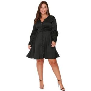 TRENDYOL Dames grote maten midi A-lijn regular fit geweven stof plus-size jurk, zwart, 44