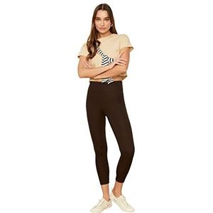 Trendyol Basic gebreide legging voor dames, bruin, hoge taille, maat M