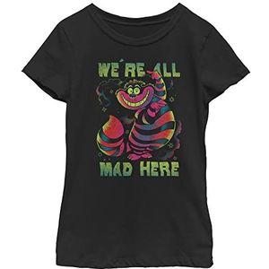 Disney Alice in Wonderland Cheshire Cat Neon All Mad Here Girls Standard T-Shirt Zwart, XS, Zwart, XS, zwart., XS