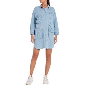 Replay Dames korte denim jurk lange mouwen jeans, 010, lichtblauw, XL