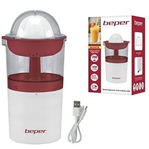 BEPER P102EST100 elektrische sapcentrifuge, oplaadbare sapcentrifuge, 250 ML, 20W, USB-kabel, rood/wit