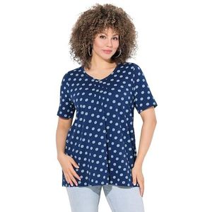 Ulla Popken - Shirt - Lichtblauw / Donkerblauw - Kwartmouw - V-hals