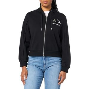 Armani Exchange Dames Metallic Logo Zip Up Hooded Sweatshirt Black, M, zwart, M