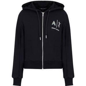 Armani Exchange Dames Metallic Logo Zip Up Hooded Sweatshirt Black, S, zwart, S