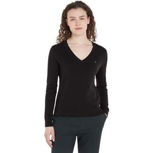 TOMMY HILFIGER - Trui - Zwart - Knitwear - V-hals - Lange Mouw