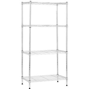 Amazon Basics Opslagkast, 4 planken, smal, planken en poten verstelbaar in hoogte, draagkracht maximaal 363 kg, chroom, 34 x 58,9 x 121,9 cm (D x B x H)