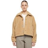 Urban Classics Overgangsjas voor dames, korte sherpa button jas, lichte sherpa-jas met knoopsluiting, oversized fit, unionbeige, XS