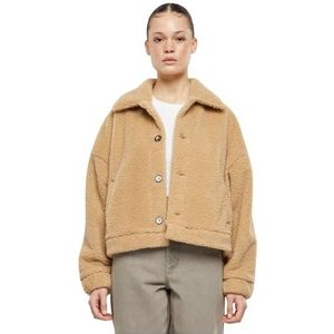 Urban Classics Overgangsjas voor dames, korte sherpa button jas, lichte sherpa-jas met knoopsluiting, oversized fit, unionbeige, XS