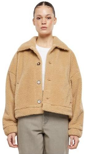 Urban Classics Overgangsjas voor dames, korte sherpa button jas, lichte sherpa-jas met knoopsluiting, oversized fit, unionbeige, XS