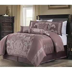 Chezmoi Collection 7-delige Jacquard Bloemen Trooster Set (Queen, Woodrose/Grijs)