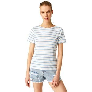 Koton Dames Crew Neck Short Sleeve Striped Basic T-shirt, Blue Stripe (06n), M