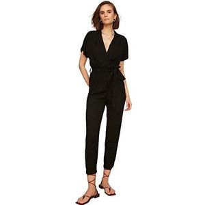 Trendyol Cache-Coeur geweven jumpsuit voor dames, normale pasvorm, overall, Zwart, 70