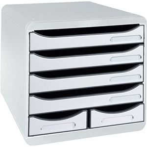 Exacompta - Ref. 312740D - 1 Individuele box BIG-BOX MAXI met 4 laden voor A4+ documenten en 2 kleine laden voor gerei - Afmetingen : Diepte 34,7 x Breedte 27,8 x Hoogte 27,1 cm - Lichtgrijs