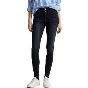 Street One Dames jeansbroek slim en high, Authentic Blue Black Wash, 25W x 32L