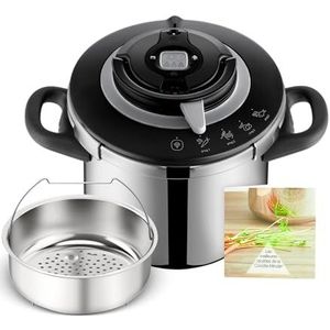 SEB Snelkookpan, 5-8 personen, inductie, 4 kookprogramma's, snel koken, openen en sluiten van het deksel met één hand, Clipso+ CHEF 8L, P4551400, zwart
