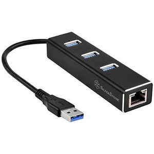 SilverStone SST-EP04-3-Port USB 3.1 Hub, Gen 1 Type A met RJ45 Gigabit Ethernet Netwerkadapter, Aluminium