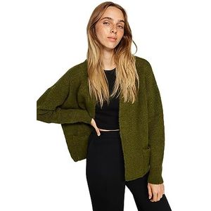 Trendyol FeMan oversized basic V-hals gebreide vest, kaki, M, Kaki, M