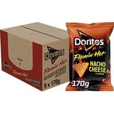 Doritos Tortilla Chips Flamin Hot Nacho Cheese, Doos 9 stuks x 170 g