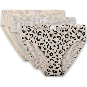 Sanetta Meisjesonderbroek Beige | Hoge kwaliteit en duurzame onderbroek voor meisjes uit katoenmix. Slip met Leo-allover | Inhoud: set van 3 ondergoed voor meisjes, beige, 128 cm