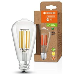 LEDVANCE LED spaarlamp, Edison gloeidraad, E27, warm wit (3000K), 4 watt, vervangt 60W gloeilamp, zeer efficiënt en energiebesparend, pak van 6