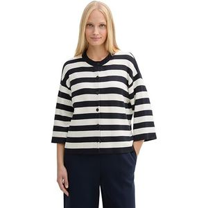 TOM TAILOR Cardigan gebreide jas voor dames, 37734 - Navy Offwhite Block Stripe, XL