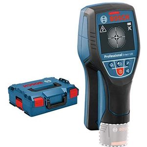 Bosch Professional 12V System wandscanner D-tect 120 (zonder accu, max. detectiediepte kunststof buizen/houten stijlen/stroomleiding/ferrometaal/non-ferrometaal: 60/38/60/120/120 mm, in L-BOXX)