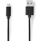 NEDIS USB-kabel, USB 2.0, USB-A-stekker, USB Micro-B-stekker, 480 Mbps, 10 W, vernikkeld, 1,00 m, rond, pvc, zwart, plastic zak