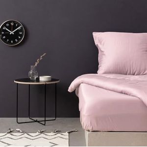 Luxe satijnen queen hoeslaken, lichtroze, 150 x 200 + 30 cm, 100% katoen, 210 draden count, 125 gr/m², machinewasbaar op 30 °C, zacht en elegant