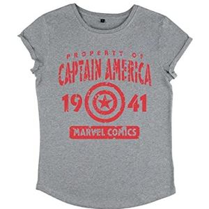 Marvel Women's Avengers Classic Captains Property T-shirt met opgerolde mouwen, gemêleerd grijs, S, grijs (melange grey), S