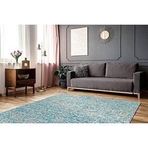 One Couture Lederen tapijt, patchwork, genaaid, goudkleurig, glanzend, modern, turquoise/goud, 80 cm x 150 cm