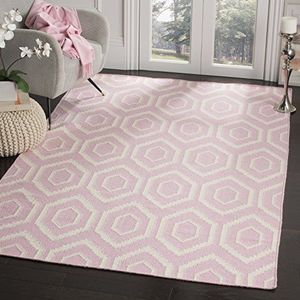 Safavieh Hedendaagse vloerkleed, flatweave rechthoekig tapijt, Dhurrie collectie, DHU556, in roze/ivoor, 122 X 183 cm, voor woonkamer, slaapkamer of elke binnenruimte