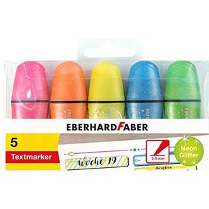 Eberhard Faber 551408 - Mini tekstmarkers met wigvormige punt, 5 markeerstiften in neonkleuren met glittereffect, markeerstift voor school, universiteit, kantoor en vrije tijd