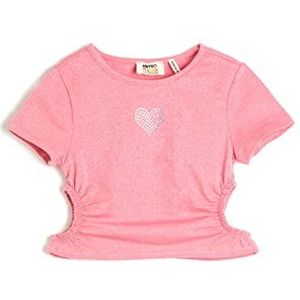 Koton Girls's Crop T-shirt met korte mouwen, uitgesneden details, ronde kraag, katoenen T-shirt, roze (258), 5-6 Jaar