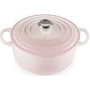 Le Creuset Kenmerkende gietijzeren braadpan met deksel, rond, roestvrijstalen knop, ⌀ 20 cm, 2,4 liter, shell pink (roze), 21177207774430