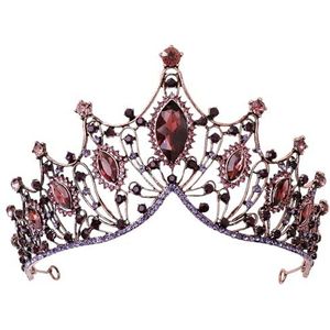 Barokke bruidskroon barok strass hoofdband, kroon kristallen, bruiloft diadeem, kroon strass, diademen voor meisjes kristal, voor bruid, vrouwen, bruiloft, eindexamenbal feest (koper paars), Eén maat,