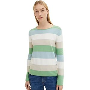 TOM TAILOR Dames Basic gebreide trui 1033701, 32118 - Blue Green Knit Stripe, XXS