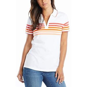 Nautica Dames klassieke fit gestreepte V-hals kraag Stretch katoen poloshirt