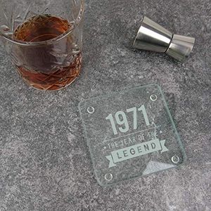 eBuyGB Drinks Mat, Placemat gegraveerde vierkante onderzetter-1971 jaar van de legende Design-50e verjaardag, mannen-vijftigste cadeau voor papa, oom, broer, glas
