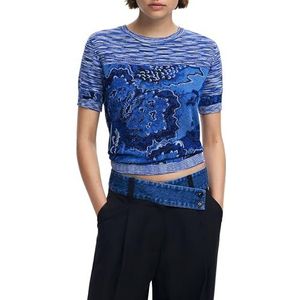 T-shirt - Gemêleerd - Korte Mouwen - Ronde Hals - Blauwe Tinten - Regular Fit