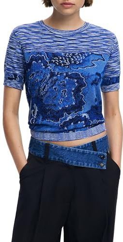 T-shirt - Gemêleerd - Korte Mouwen - Ronde Hals - Blauwe Tinten - Regular Fit