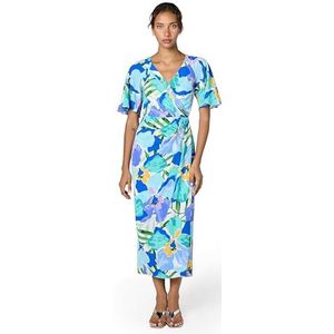 Maggy London Dames midi korte fladmouwen wikkellook jurk, zacht wit/korenbloemblauw, 44