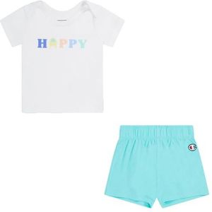 Champion Legacy Icons TD - Newborn Happy Graphic Crewneck T-shirt & shorts compleet, wit/groen aquamarijn, 12 maanden baby 0-24 SS24, wit/aquamarijngroen, 12 Maanden