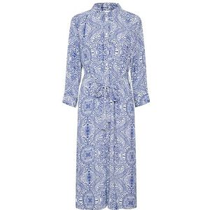 Part Two Dameshemd, maxi-lengte, cropped mouw, casual fit, met riem, Deep Ultramarine Woodblock, 38