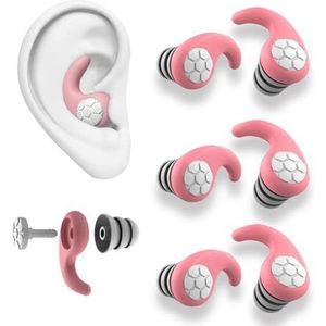 KKNE Roze slaapoordopjes, 3 paar, herbruikbaar en wasbaar, drielaagse siliconen oordopjes voor ruisonderdrukking, ideaal voor slapen, leren, reizen en tegen snurken